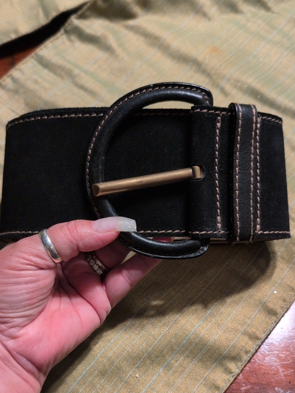 Banana Republic Wide Black Suede Women's Belt with Brass-Tone Leather Buckle